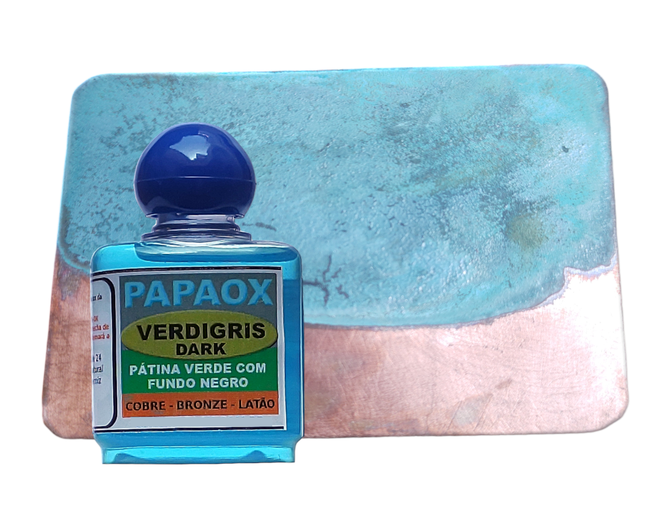 PAPAOX VERDIGRIS DARK – Pátina verde com fundo escuro para cobre, bronze e latão