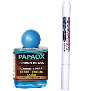 Kit PAPAOX BROWN BRASS com aplicador – Oxidação marrom para cobre, bronze e latão