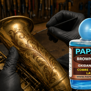 PAPAOX BROWN BRASS – Oxidação caramelo a marrom para cobre, bronze e latão