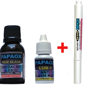 Kit PAPAOX TRUE BLACK com selador e aplicador – Oxidação negra a frio em aço carbono