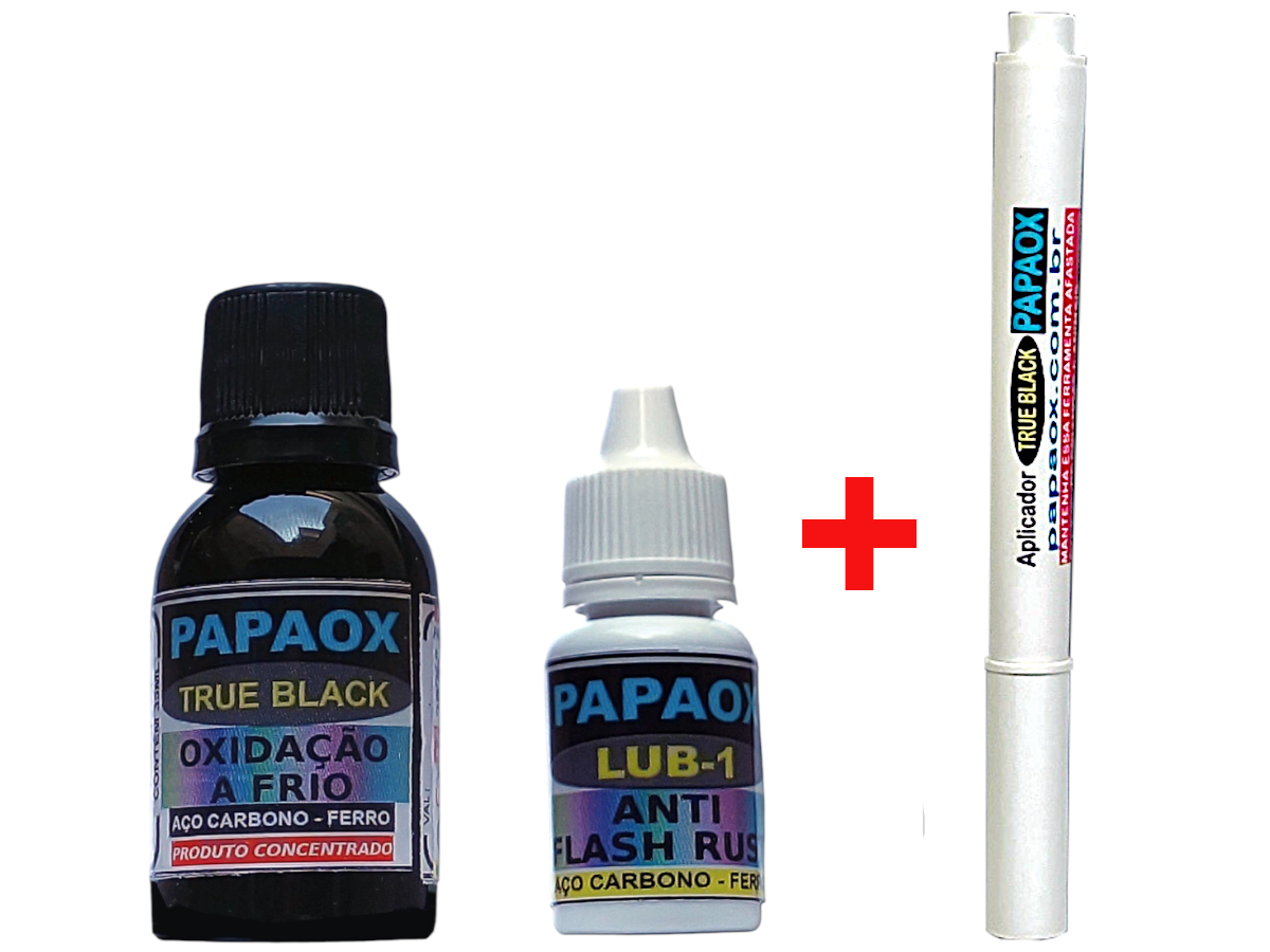 Kit PAPAOX TRUE BLACK com selador e aplicador – Oxidação negra a frio em aço carbono