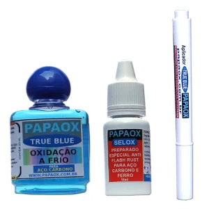 Kit PAPAOX TRUE BLUE com selador e aplicador – Oxidação negro-azulada em aço carbono