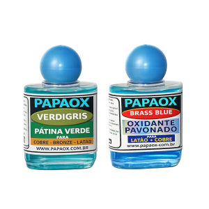 Kit PAPAOX VERDIGRIS + BRASS BLUE – Pátinas verde e negra para cobre, bronze e latão